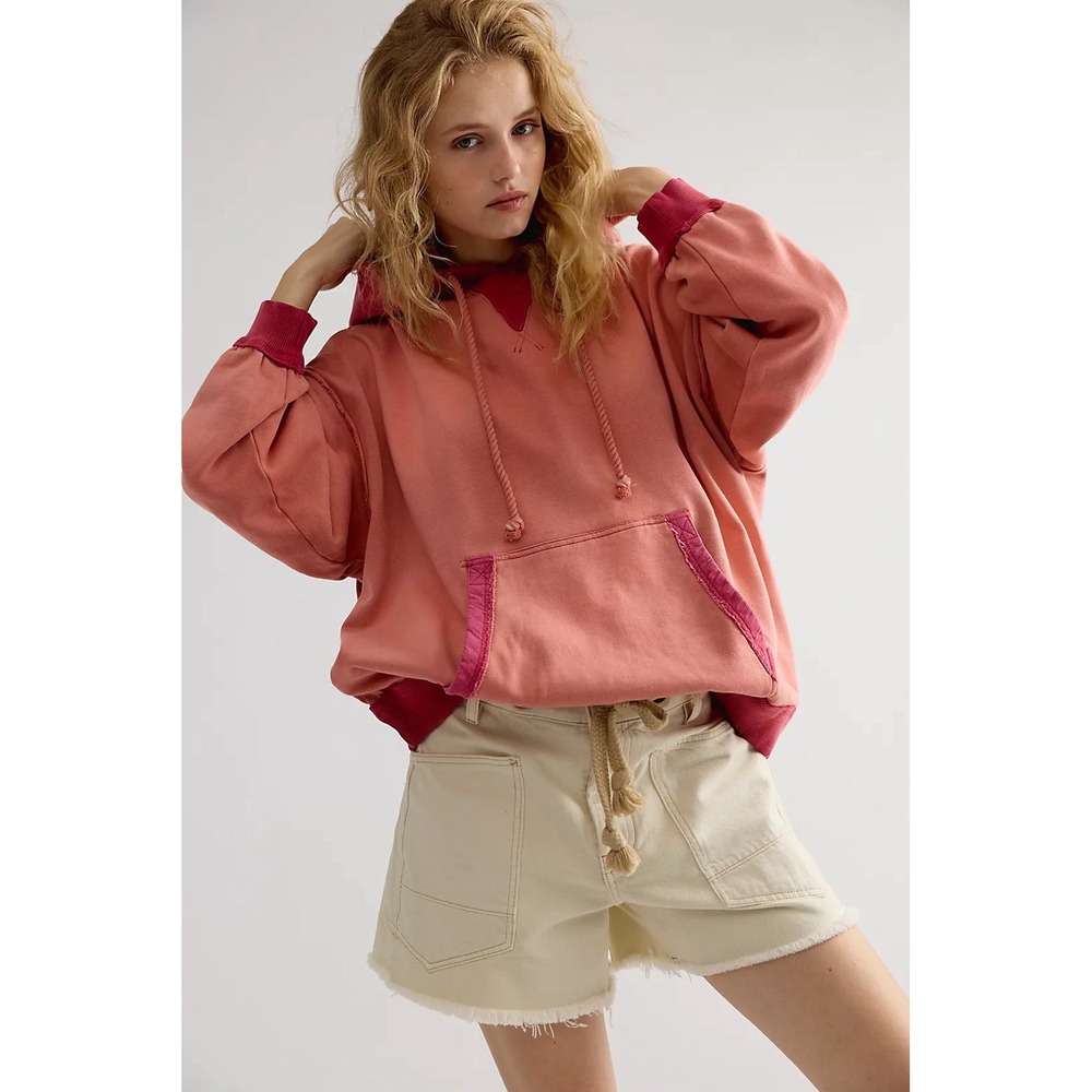NWT Free People We The Free Lou Baked Hoodie Oversized S Raw Hem Distressed $168